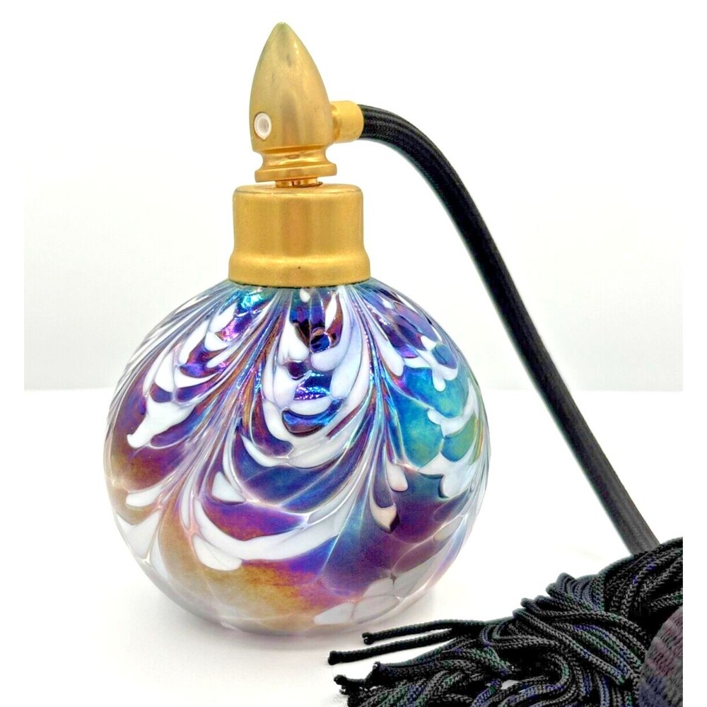 Nuance Art Deco Glass Atomizer Spray Perfume Bottle Amethyst Hand Blown VTG 1991